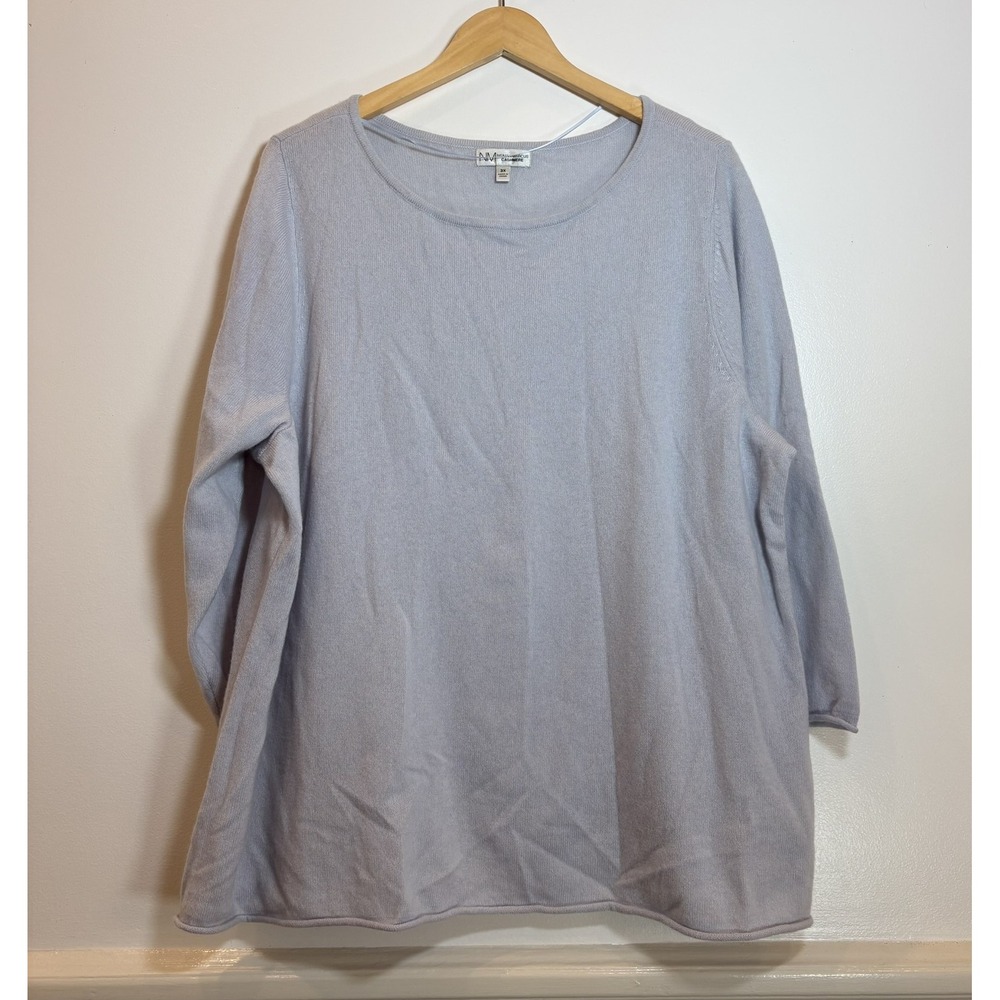 Neiman Marcus Cashmere Sweater Womens 3X Blue Grey Boat Neck 3/4 Sleeve Plus Top